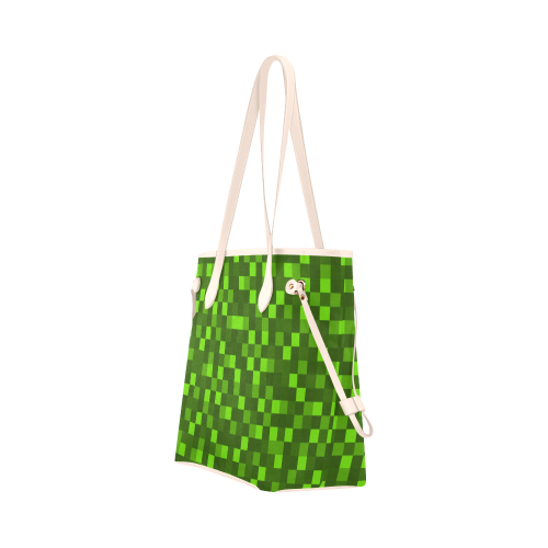 funky funny light and dark green neon color pixel pixels blocks gamer Clover Canvas Tote Bag (Model 1661)
