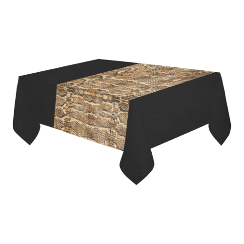 Golden Python On Black Cotton Linen Tablecloth 60" x 90"