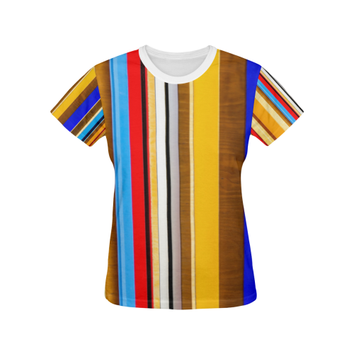 Colorful abstract pattern stripe art All Over Print T-shirt for Women/Large Size (USA Size) (Model T40)