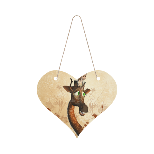 Funny, cute giraffe with fairy Heart Wood Door Hanging Sign