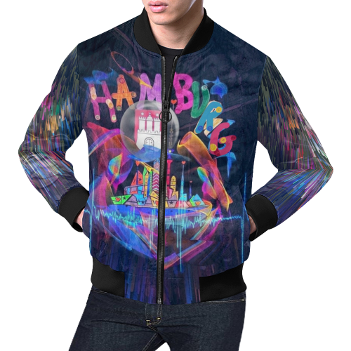 Hamburg Popart by Nico Bielow All Over Print Bomber Jacket for Men/Large Size (Model H19)