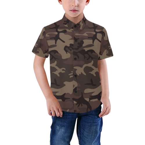 Camo Red Brown Boys' All Over Print Short Sleeve Shirt (Model T59)