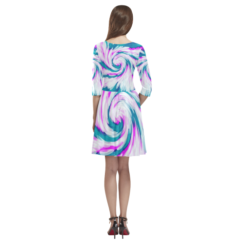 Turquoise Pink Tie Dye Swirl Abstract Tethys Half-Sleeve Skater Dress(Model D20)