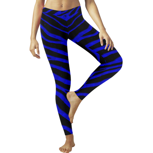 Ripped SpaceTime Stripes - Blue Women's Low Rise Leggings (Invisible Stitch) (Model L05)