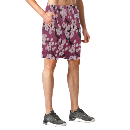 Sakura Breeze Peaceful Plum Men's All Over Print Elastic Beach Shorts (Model L20)