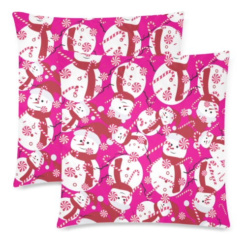 CandyCANE SNOWMAN CHRISTMAS PINK Custom Zippered Pillow Cases 18"x 18" (Twin Sides) (Set of 2)