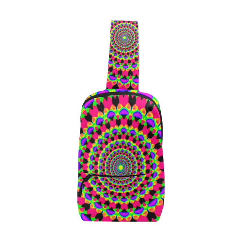 Neon Kaleidoscope Mandala Rave Sling Chest Bag (Model 1678)