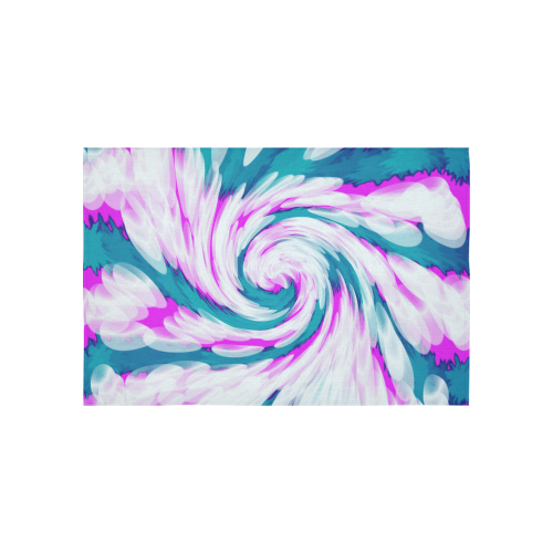Turquoise Pink Tie Dye Swirl Abstract Cotton Linen Wall Tapestry 60"x 40"