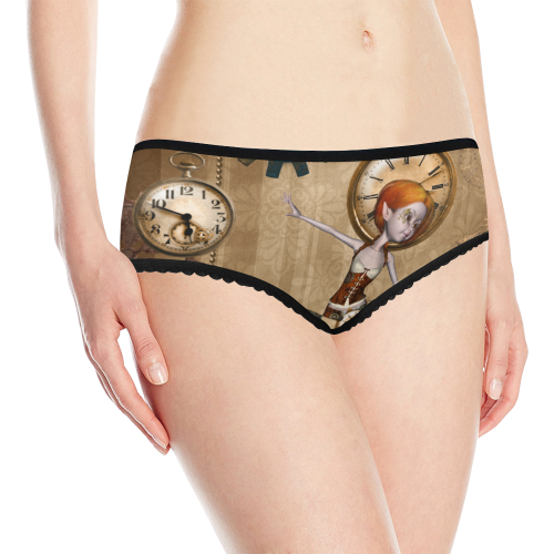 Steampunk girl, clocks and gears Women's All Over Print Classic Briefs (Model L13)