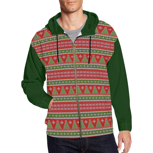 Real Christmas Trees Ugly Sweater (Vest Style) Green All Over Print Full Zip Hoodie for Men (Model H14)