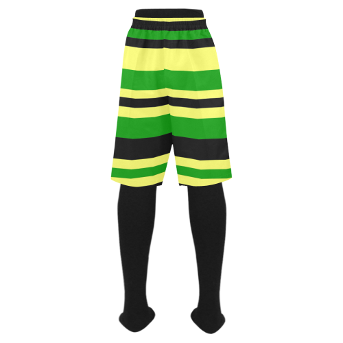 Jamaican inspired Yellow, Black and Green Stripes Men's Swim Trunk (Model L21)