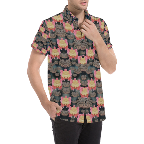 Heavy Metal meets power of the big flower Men's All Over Print Short Sleeve Shirt/Large Size (Model T53)