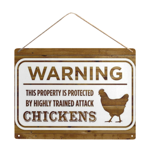 Warning Attack Chickens Metal Tin Sign 16"x12"