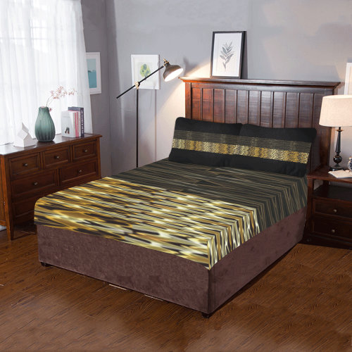 stretched out golden lines black and gold 3 pieces bedding set 3-Piece Bedding Set