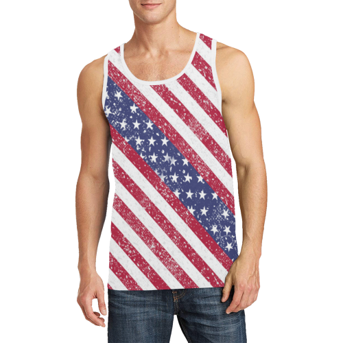 American Flag Distressed Diagonal Men's All Over Print Tank Top (Model T57)