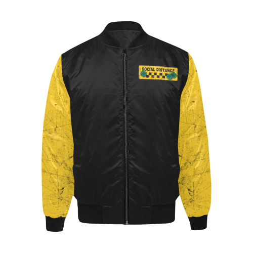 black and yellow social distance virus warning All Over Print Quilted Bomber Jacket for Men (Model H33)