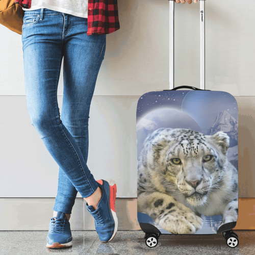 Snow Leopard and Moon Luggage Cover/Small 18"-21"