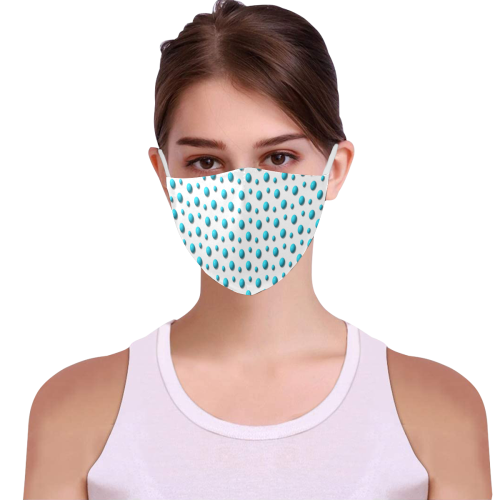 Terrific Turquoise Polka Dots 3D Mouth Mask with Drawstring (Pack of 3) (Model M04)