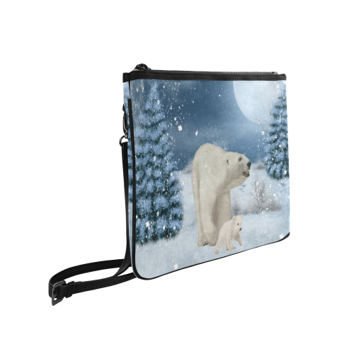Polar bear mum with polar bear cub Slim Clutch Bag (Model 1668)