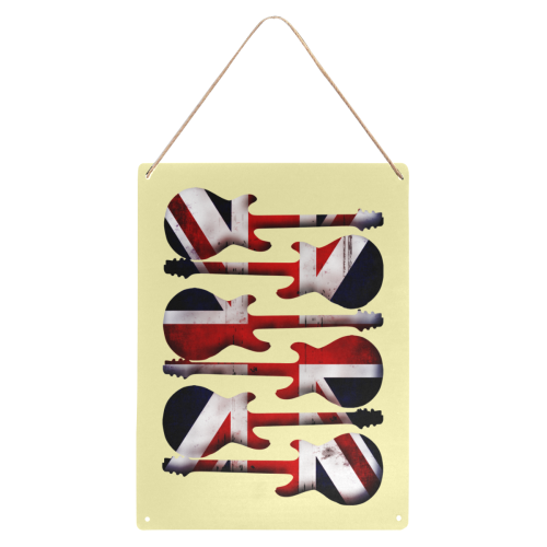 Union Jack British UK Flag Guitars Yellow Metal Tin Sign 12"x16"