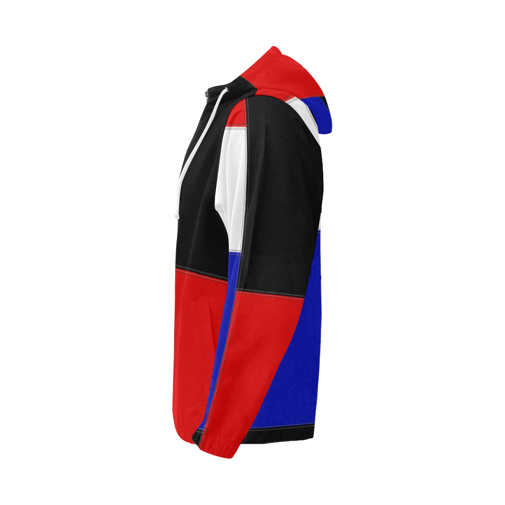 Red, Black and Blue Blocks All Over Print Full Zip Hoodie for Men