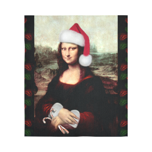 Christmas Mona Lisa with Santa Hat Cotton Linen Wall Tapestry 51"x 60"