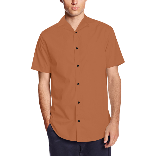 Gold Metallic Lion Rust Men's Short Sleeve Shirt with Lapel Collar (Model T54)