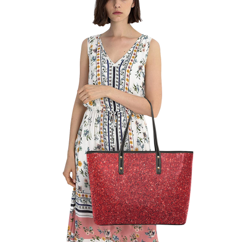 Red Glitter Chic Leather Tote Bag (Model 1709)