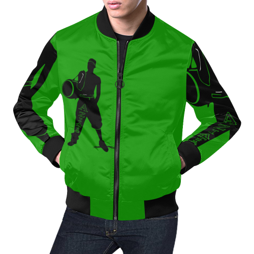 Aziatic Green & Black All Over Print Bomber Jacket for Men (Model H19)
