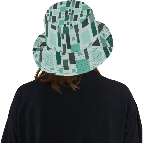 Abstract Green Squares All Over Print Bucket Hat