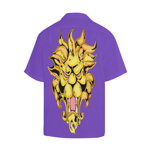 Gold Metallic Lion Purple Hawaiian Shirt (Model T58)