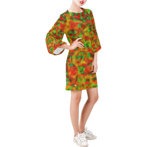 Funny Colorful Pattern Bell Sleeve Dress (Model D52)