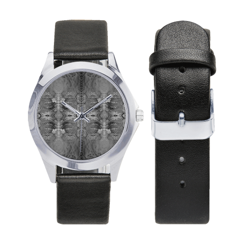 wings blue-7 Unisex Silver-Tone Round Leather Watch (Model 216)