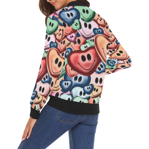 Funny smiling hearts B by JamColors All Over Print Bomber Jacket for Women (Model H19)