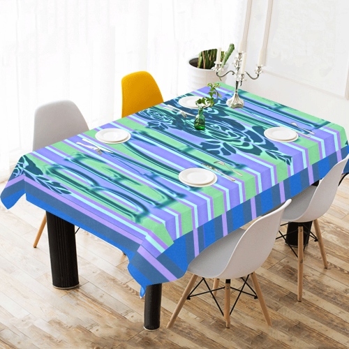 Purple Lime Blue Stripe Beach Me* Runner Cotton Linen Tablecloth 60"x 104"