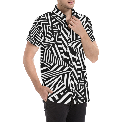 Black and White Geometric Abstract Men's All Over Print Short Sleeve Shirt (Model T53)