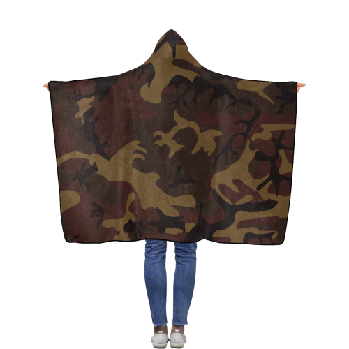 Camo Dark Brown Flannel Hooded Blanket 40''x50''