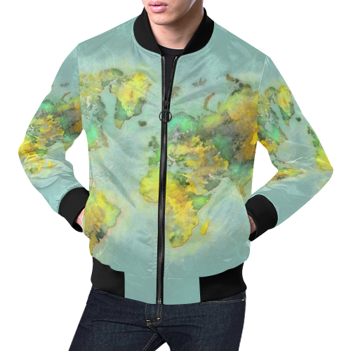 world map green #map #worldmap All Over Print Bomber Jacket for Men/Large Size (Model H19)