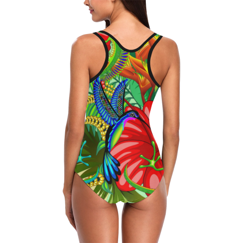 The Lizard, The Hummingbird and The Hibiscus Vest One Piece Swimsuit (Model S04)