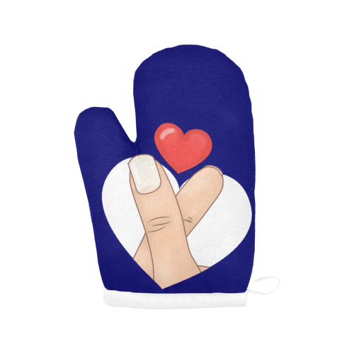 Finger Heart on Blue Oven Mitt (Two Pieces)