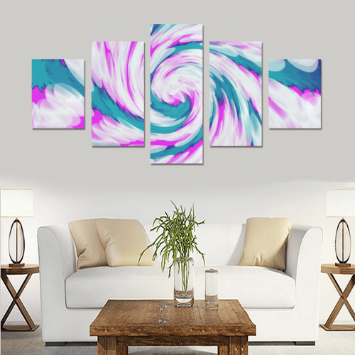 Turquoise Pink Tie Dye Swirl Abstract Canvas Print Sets B (No Frame)