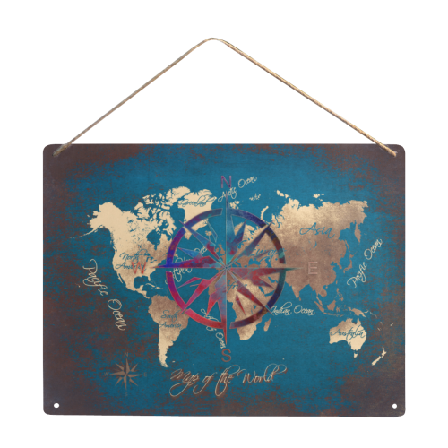 world map wind rose #map #worldmap Metal Tin Sign 16"x12"