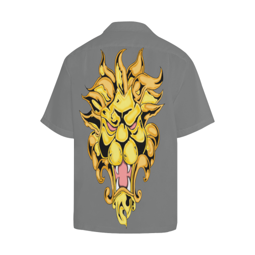 Gold Metallic Lion Grey Hawaiian Shirt (Model T58)