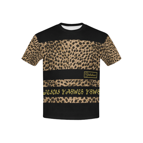 Yahweh Leopard Kids' All Over Print T-Shirt with Solid Color Neck (Model T40)