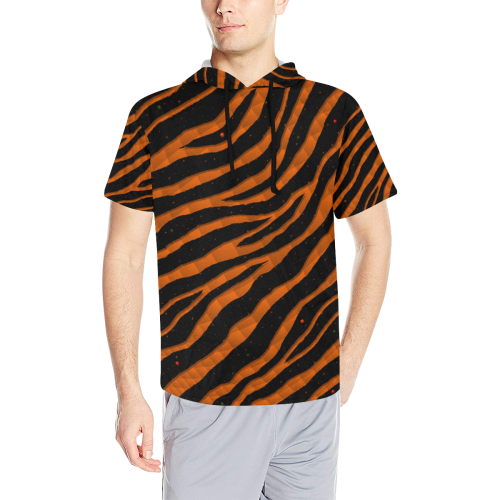 Ripped SpaceTime Stripes - Orange All Over Print Short Sleeve Hoodie for Men (Model H32)