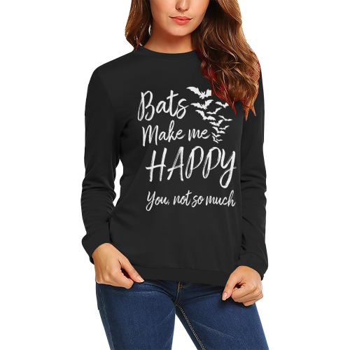 Bats make me happy All Over Print Crewneck Sweatshirt for Women (Model H18)