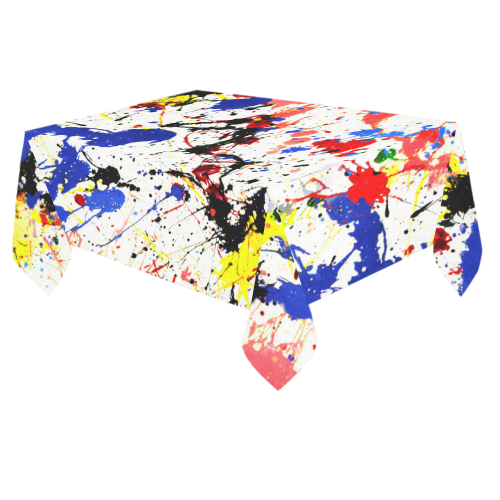 Blue and Red Paint Splatter Cotton Linen Tablecloth 60"x 84"