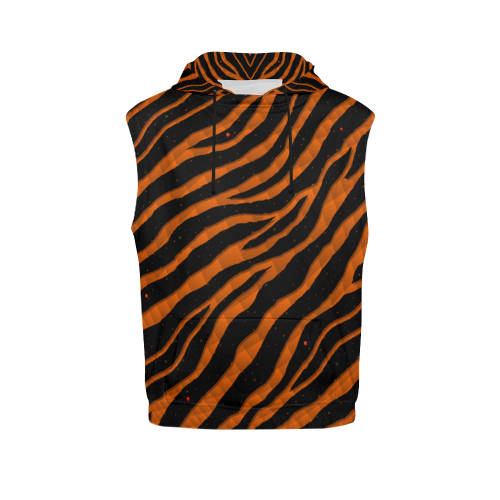 Ripped SpaceTime Stripes - Orange All Over Print Sleeveless Hoodie for Men (Model H15)