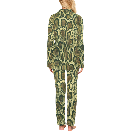 Snakeskin Pattern Brown Gold Women's Long Pajama Set