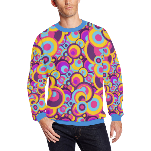 Retro Circles Groovy Violet, Yellow, Blue Colors Men's Oversized Fleece Crew Sweatshirt (Model H18)